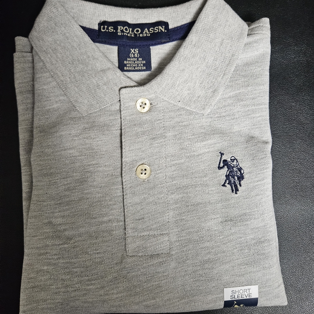 Boys U.S. Polo Assn. Heather Gray Polo with Navy Logo